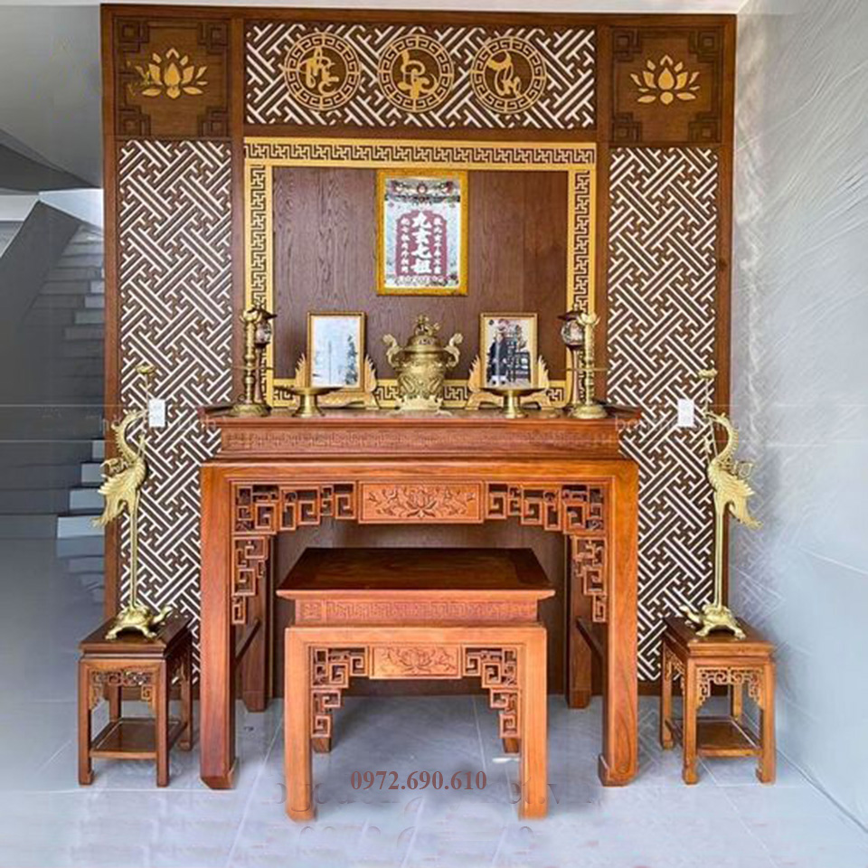 Vách ngăn phòng thờ gỗ tự nhiên